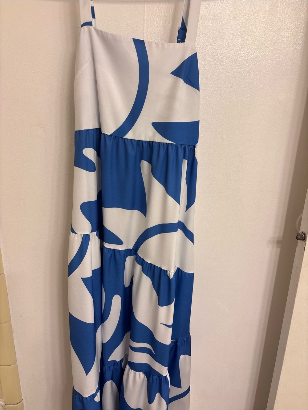 Blue and White Abstract Print Maxi Dress